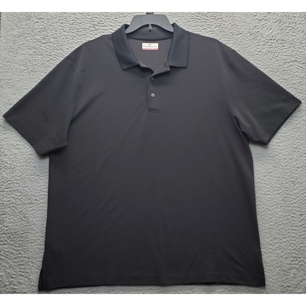 Grand Slam Polo Shirt Men's 2XL Black Golf Performance Short Sleeve Slit Popover